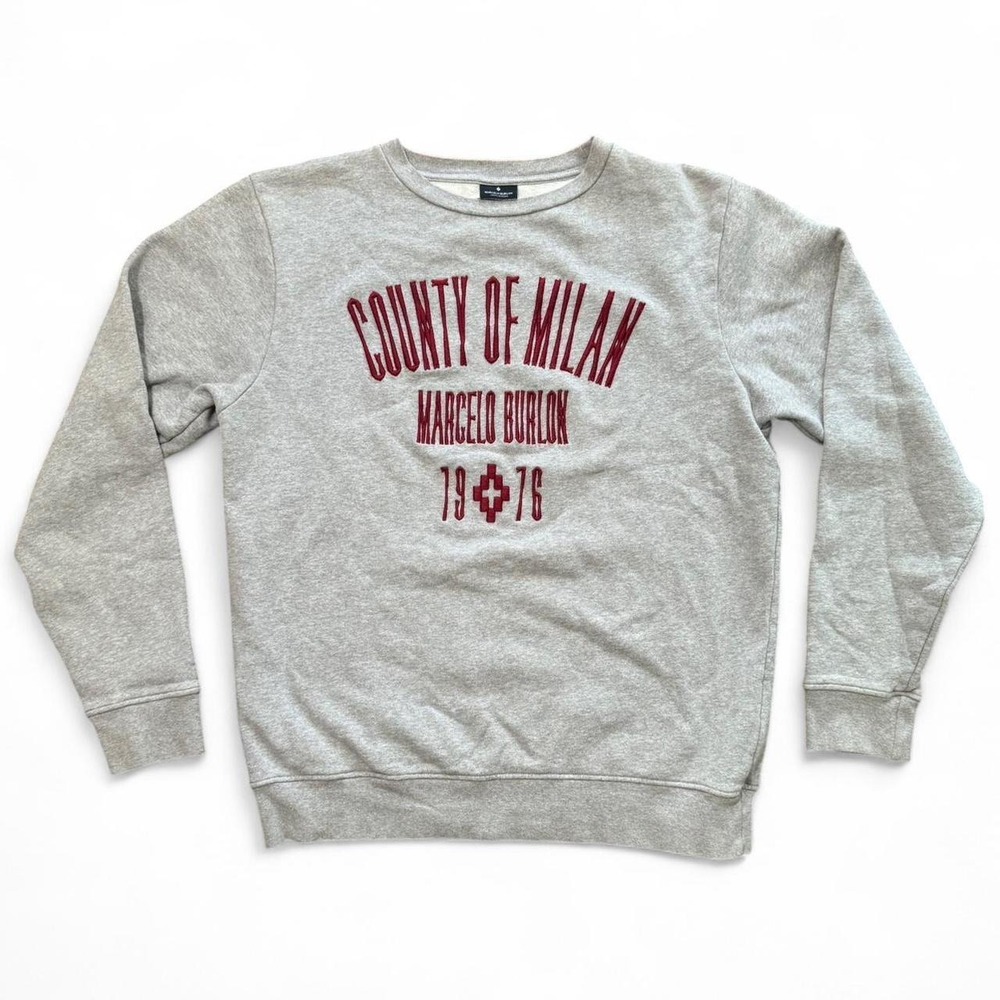 Vintage Y2K Embroidered Grey Crewneck County of Milan Pullover Sweater